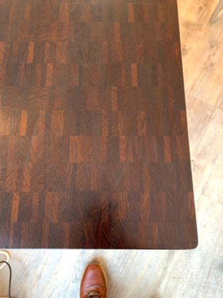 Breakfast table from Jules Wabbes 60s in bronze and end grain wengé 