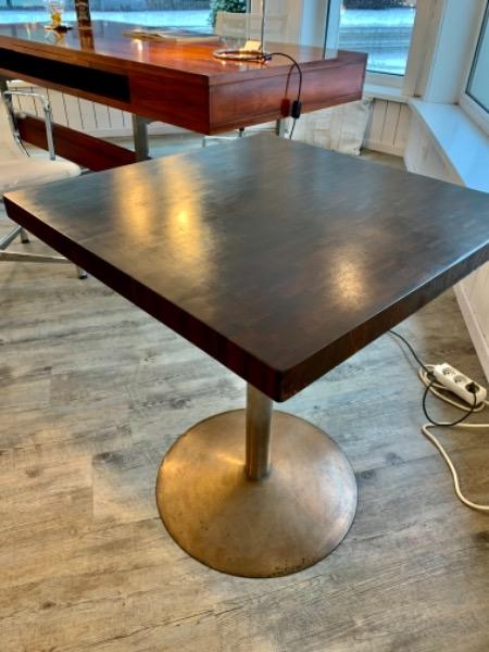 Breakfast table from Jules Wabbes 60s in bronze and end grain wengé 