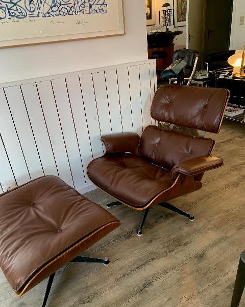 1st edition eames + ottoman brown leather and rosewood from 1958 